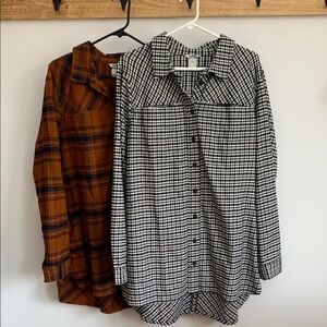 Set of two nearly-new tunic-length flannel shirts